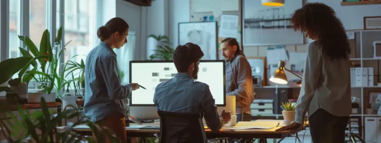 a group of designers collaborating closely with clients to create a website that truly reflects the company's vision and goals.