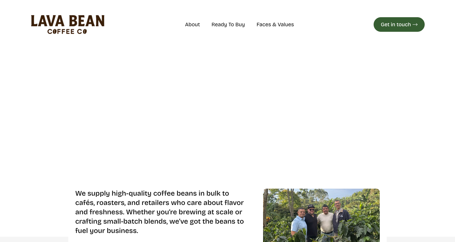 Lava Bean Coffee Co website homepage